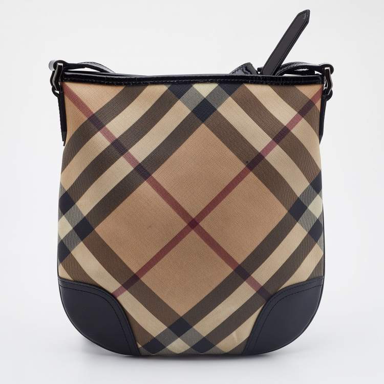 Pre Owned Burberry Beige/Black Supernova Check Coated Canvas and Patent Leather Dryden Crossbody Bag