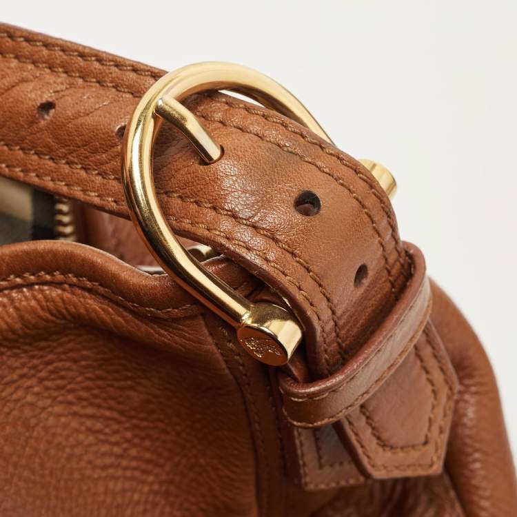 مملوكة مسبقًا Burberry Brown Leather Logo Hobo
