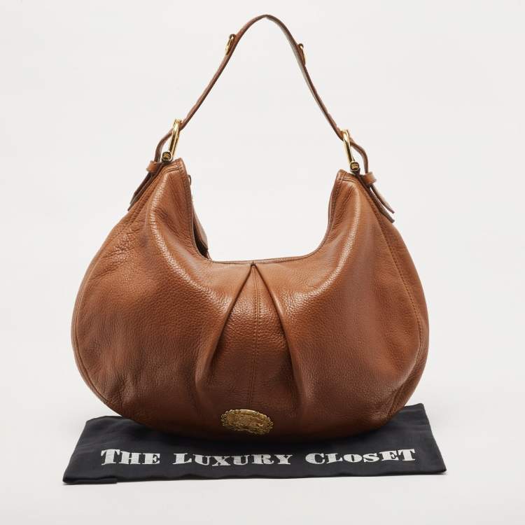 مملوكة مسبقًا Burberry Brown Leather Logo Hobo