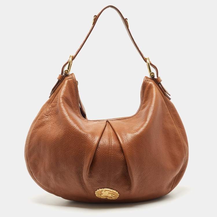 مملوكة مسبقًا Burberry Brown Leather Logo Hobo