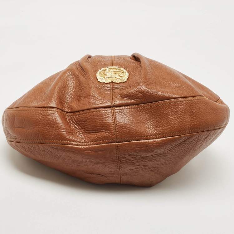 مملوكة مسبقًا Burberry Brown Leather Logo Hobo