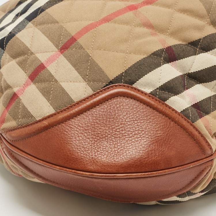 Pre Owned Burberry Brown/Beige House Check Canvas and Leather Large Hoxton Hobo