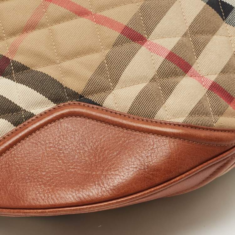 Pre Owned Burberry Brown/Beige House Check Canvas and Leather Large Hoxton Hobo
