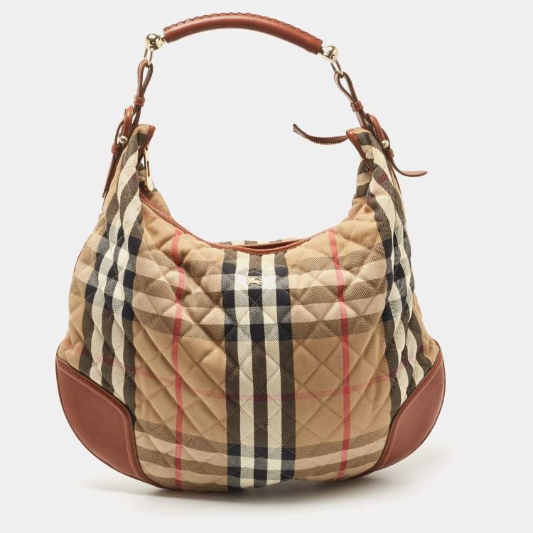 Pre Owned Burberry Brown/Beige House Check Canvas and Leather Large Hoxton Hobo