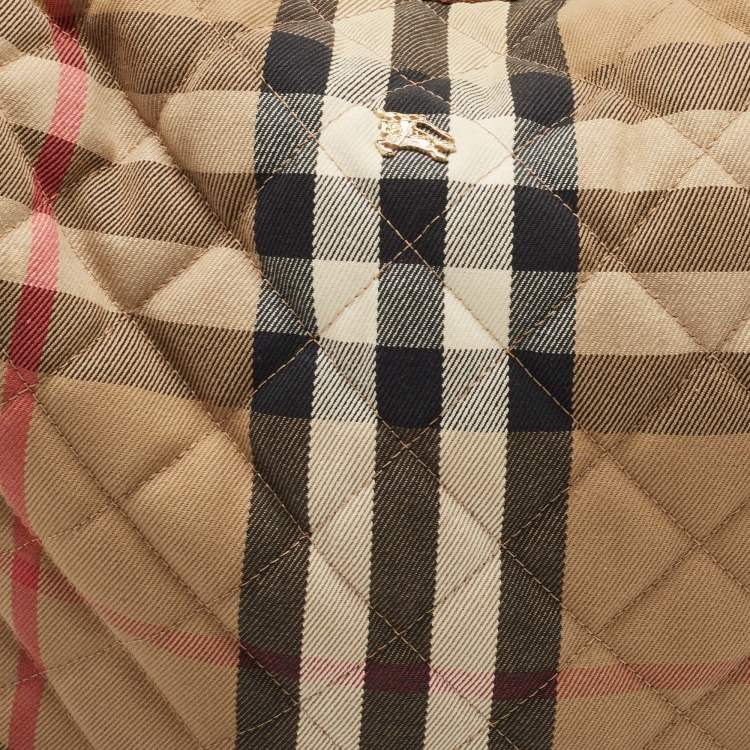 Pre Owned Burberry Brown/Beige House Check Canvas and Leather Large Hoxton Hobo