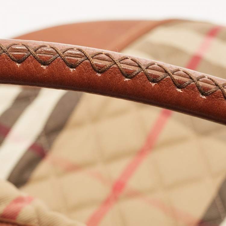 Pre Owned Burberry Brown/Beige House Check Canvas and Leather Large Hoxton Hobo