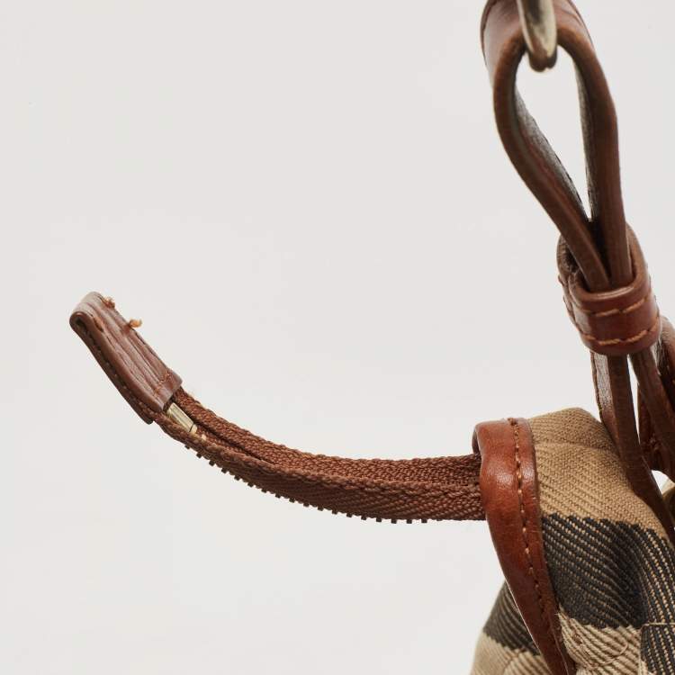 Pre Owned Burberry Brown/Beige House Check Canvas and Leather Large Hoxton Hobo