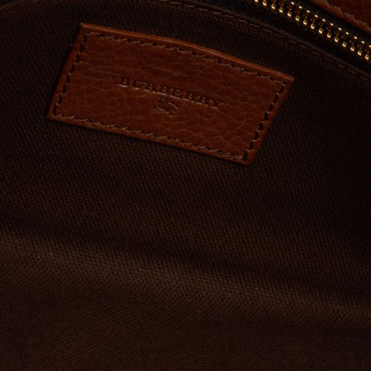 Pre Owned Burberry Beige House Check Canvas and Leather Clutch