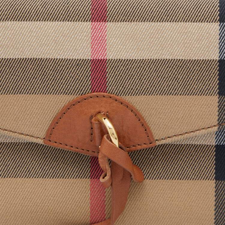 Pre Owned Burberry Beige House Check Canvas and Leather Clutch