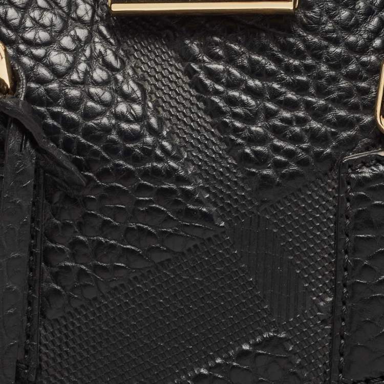 Pre Owned Burberry Black Heritage Check Embossed Leather Small Orchard Bowler Bag