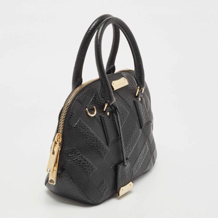 Pre Owned Burberry Black Heritage Check Embossed Leather Small Orchard Bowler Bag