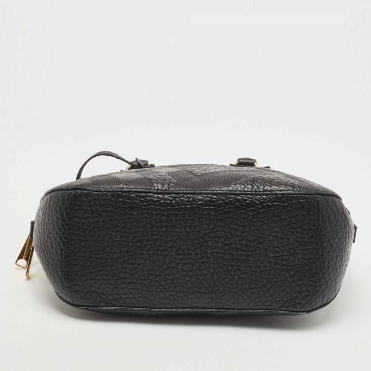 Pre Owned Burberry Black Heritage Check Embossed Leather Small Orchard Bowler Bag