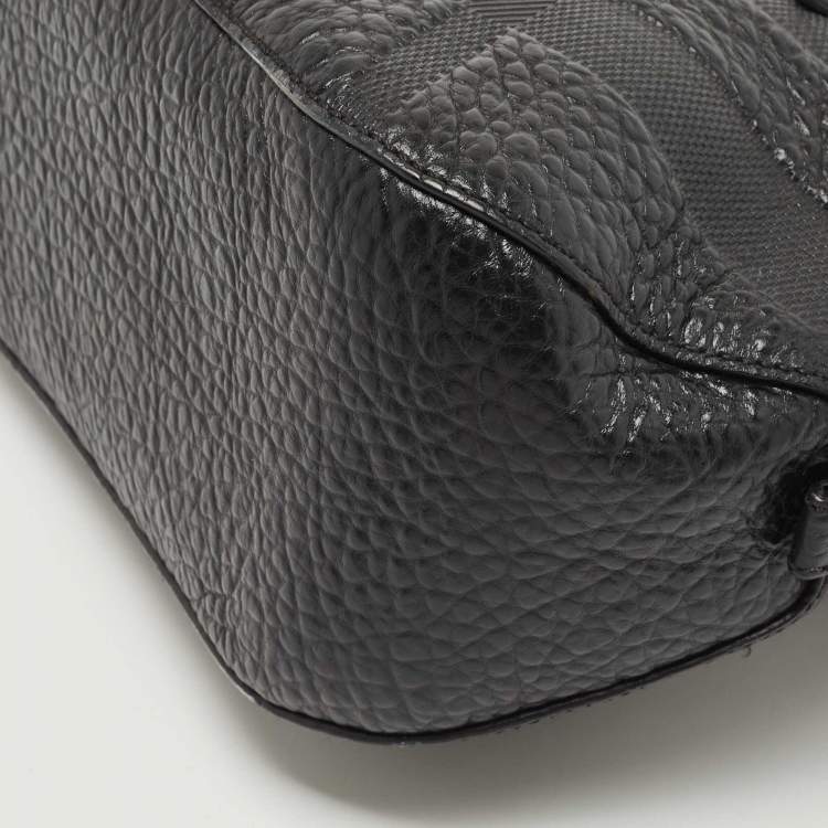 Pre Owned Burberry Black Heritage Check Embossed Leather Small Orchard Bowler Bag