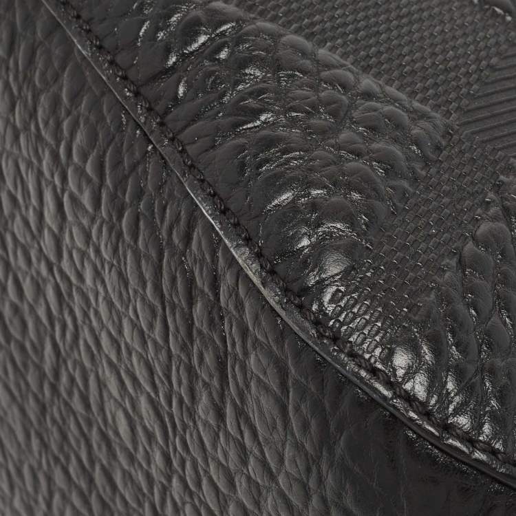 Pre Owned Burberry Black Heritage Check Embossed Leather Small Orchard Bowler Bag