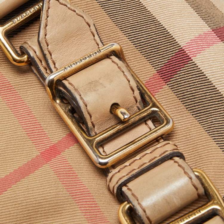Pre Owned Burberry Beige House Check Canvas and Leather Large Parsons Hobo