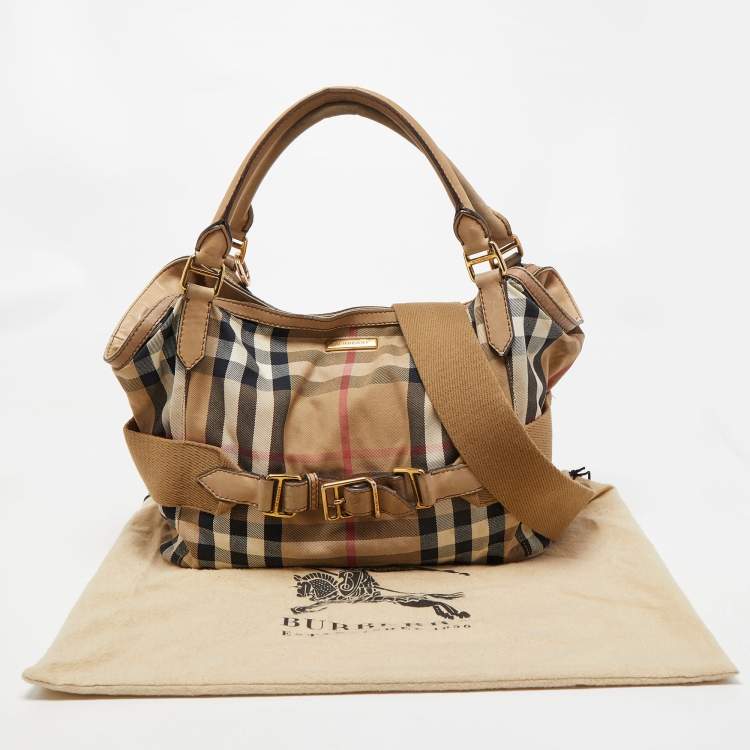 Pre Owned Burberry Beige House Check Canvas and Leather Large Parsons Hobo