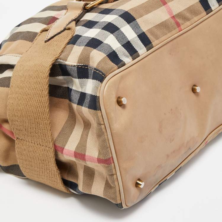 Pre Owned Burberry Beige House Check Canvas and Leather Large Parsons Hobo