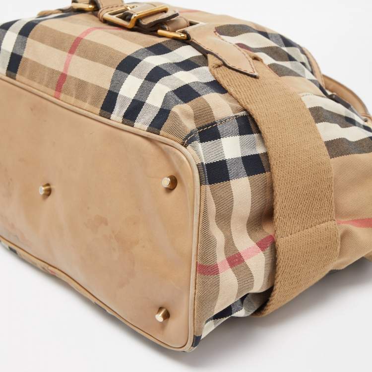 Pre Owned Burberry Beige House Check Canvas and Leather Large Parsons Hobo