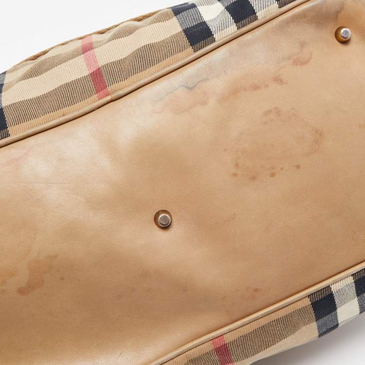 Pre Owned Burberry Beige House Check Canvas and Leather Large Parsons Hobo