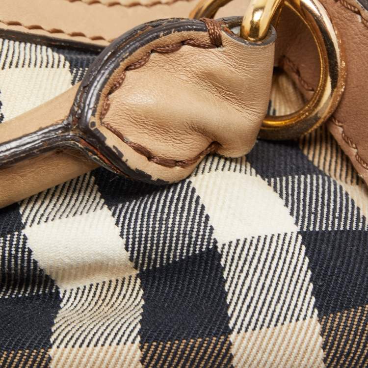 Pre Owned Burberry Beige House Check Canvas and Leather Large Parsons Hobo
