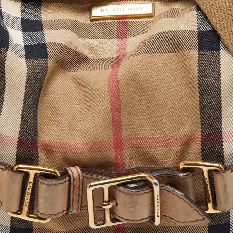 Pre Owned Burberry Beige House Check Canvas and Leather Large Parsons Hobo
