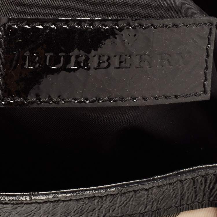 Pre Owned Burberry Black Beat Check Nylon and Patent Leather Hobo