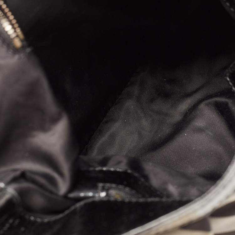 Pre Owned Burberry Black Beat Check Nylon and Patent Leather Hobo