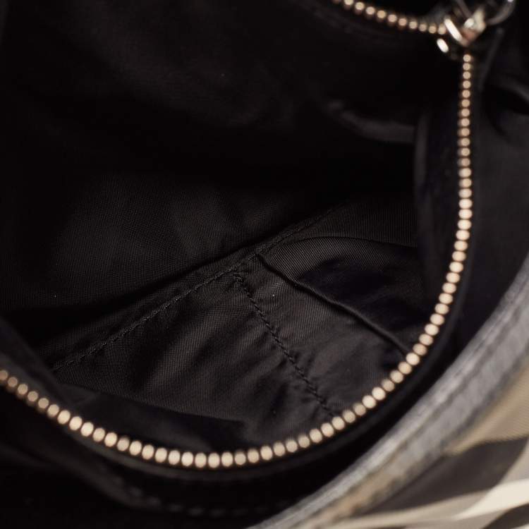 Pre Owned Burberry Black Beat Check Nylon and Patent Leather Hobo