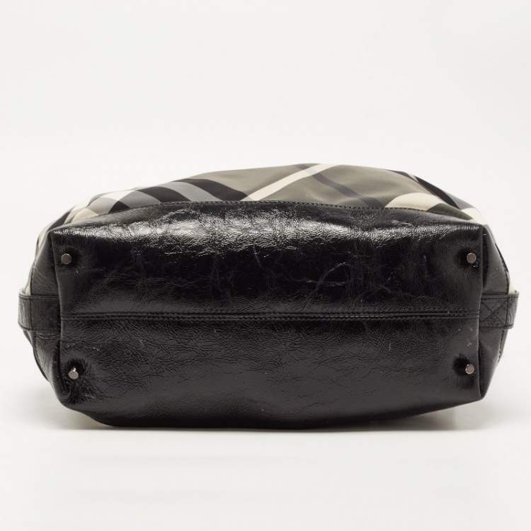 Pre Owned Burberry Black Beat Check Nylon and Patent Leather Hobo