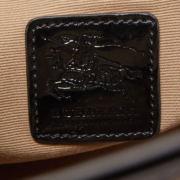 Pre Owned Burberry Black/Beige Nova Check PVC and Patent Leather Eden Tote