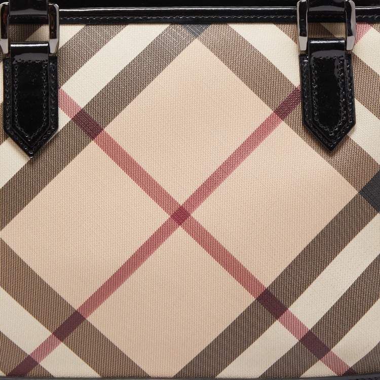 Pre Owned Burberry Black/Beige Nova Check PVC and Patent Leather Eden Tote