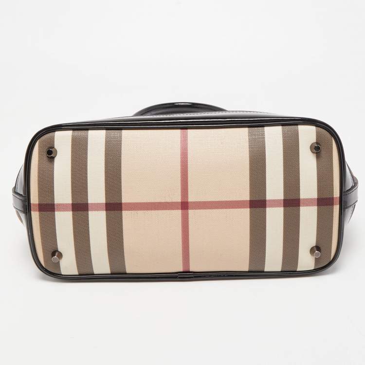 Pre Owned Burberry Black/Beige Nova Check PVC and Patent Leather Eden Tote