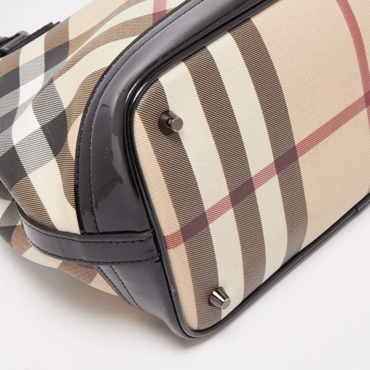 Pre Owned Burberry Black/Beige Nova Check PVC and Patent Leather Eden Tote