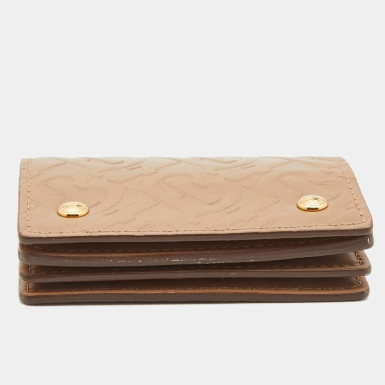 Pre Owned Burberry Beige TB Embossed Leather Jessie Card Case 
