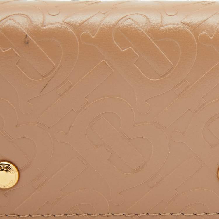 Pre Owned Burberry Beige TB Embossed Leather Jessie Card Case 