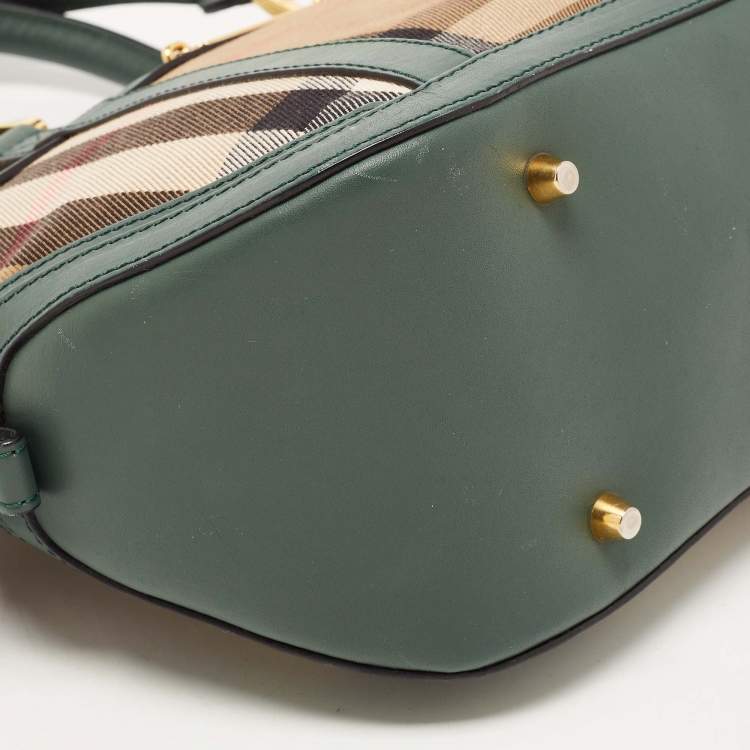 Pre Owned Burberry Green/Beige House Check Fabric and Leather Orchard Bowler Bag