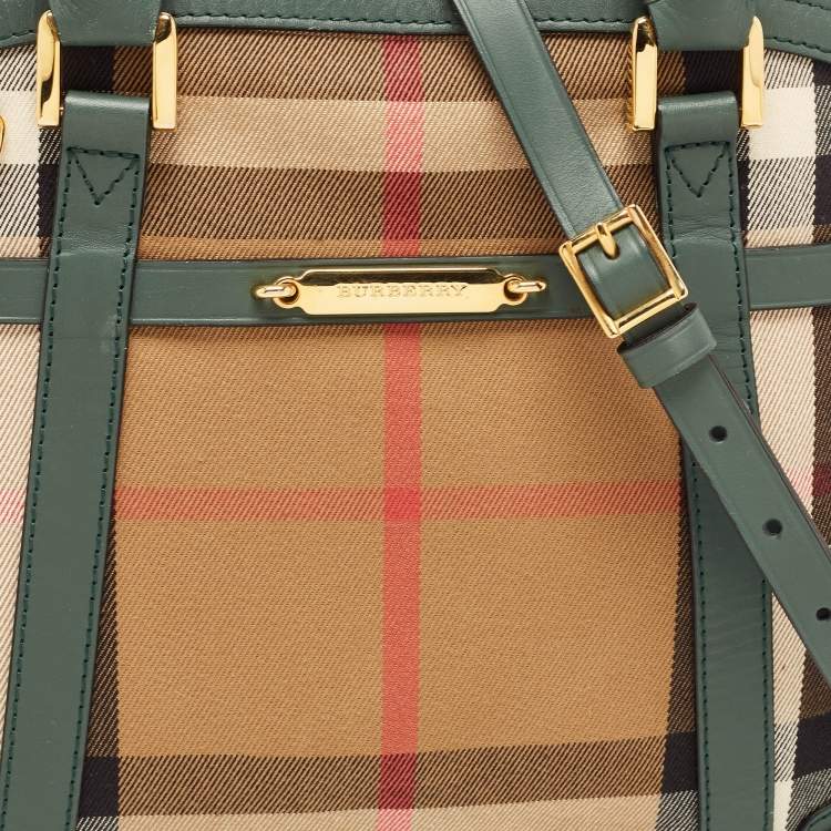 Pre Owned Burberry Green/Beige House Check Fabric and Leather Orchard Bowler Bag