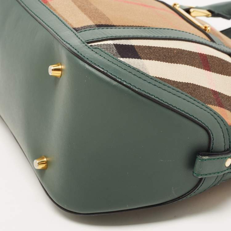 Pre Owned Burberry Green/Beige House Check Fabric and Leather Orchard Bowler Bag
