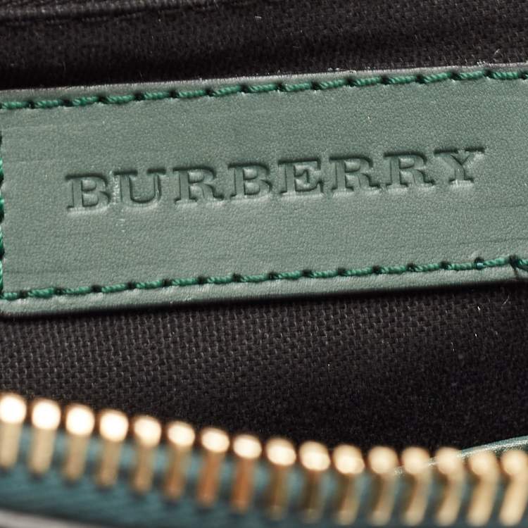 Pre Owned Burberry Green/Beige House Check Fabric and Leather Orchard Bowler Bag