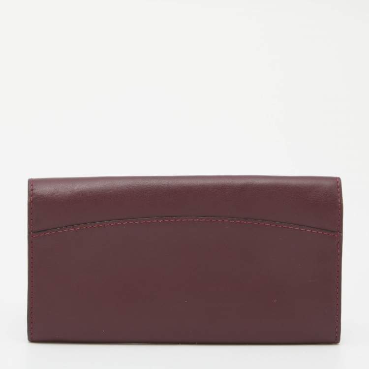 Pre Owned Burberry Burgundy Leather Flap Continental Wallet