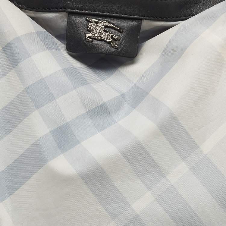 Pre Owned Burberry Black/Light Blue Nova Check Nylon and Leather Buckleigh Tote