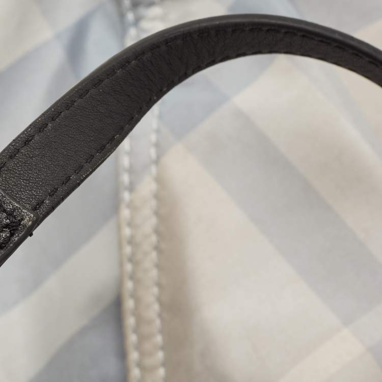 Pre Owned Burberry Black/Light Blue Nova Check Nylon and Leather Buckleigh Tote