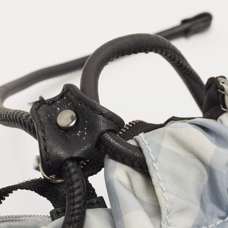 Pre Owned Burberry Black/Light Blue Nova Check Nylon and Leather Buckleigh Tote