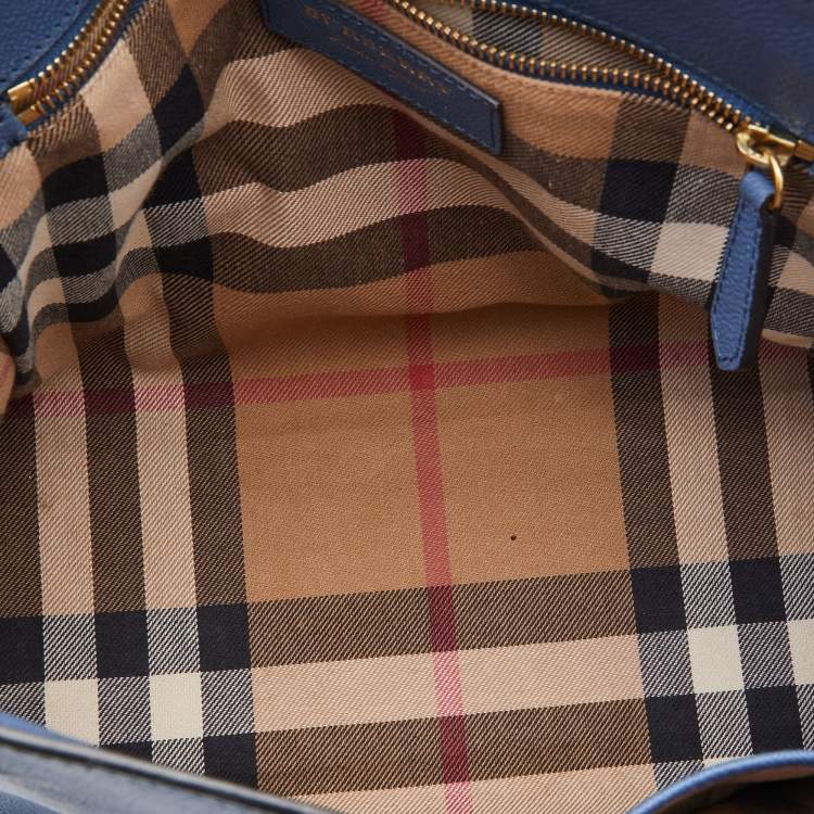 Pre Owned Burberry Blue Leather Medium Buckle Tote