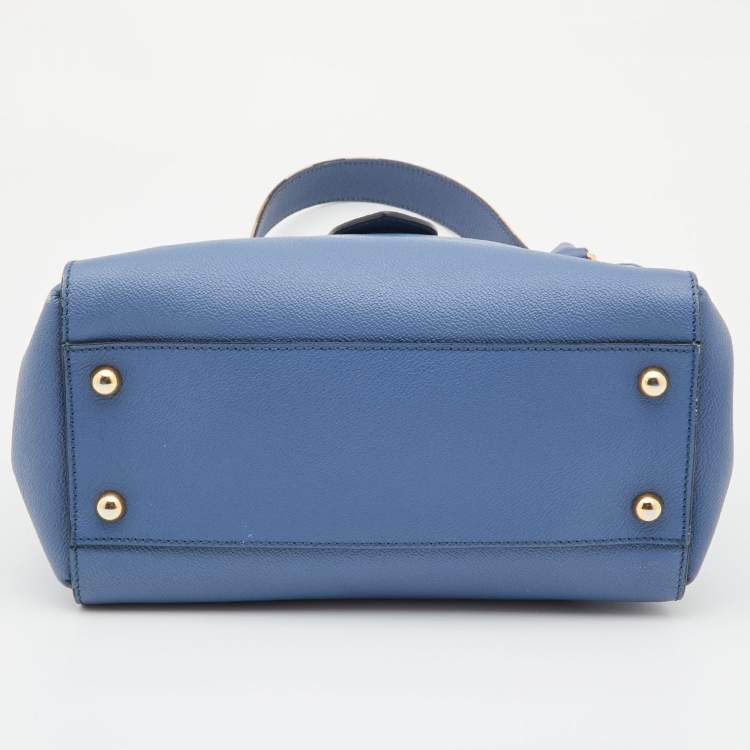 Pre Owned Burberry Blue Leather Medium Buckle Tote