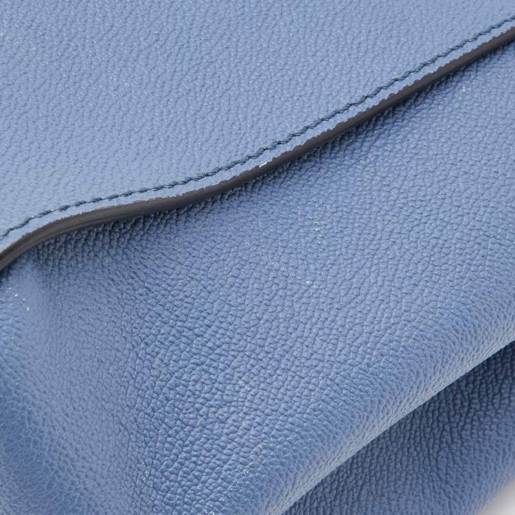 Pre Owned Burberry Blue Leather Medium Buckle Tote