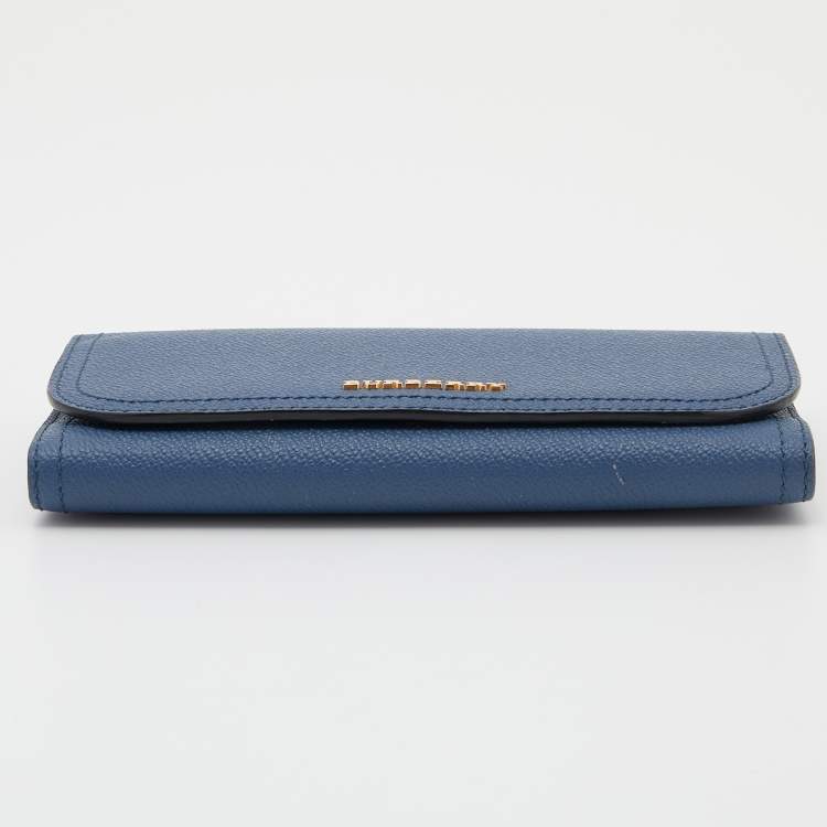 Pre Owned Burberry Blue Leather Flap Continental Wallet