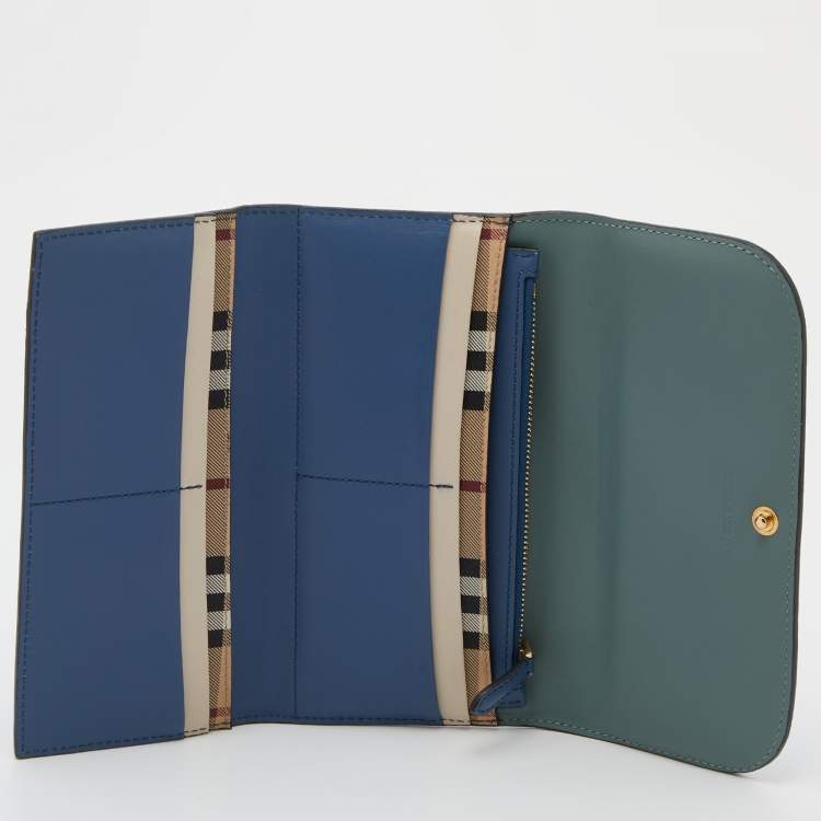 Burberry Blue Leather Flap Continental Wallet Burberry