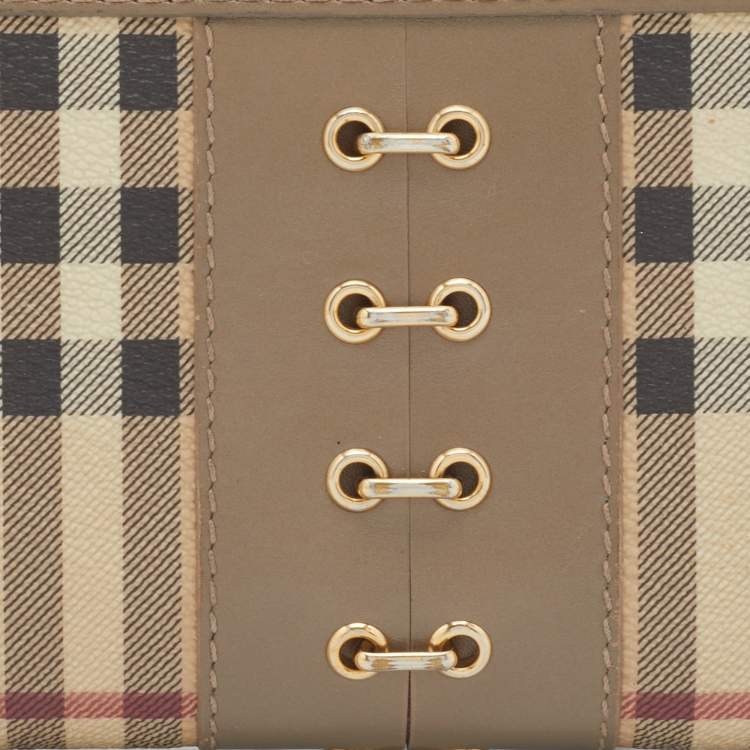 Pre Owned Burberry Beige House Check PVC and Leather Ziggy Corset Wallet 