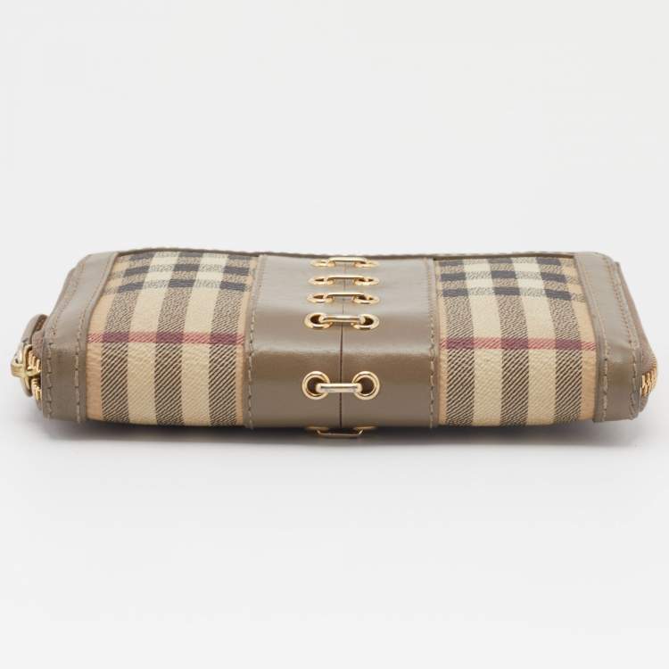 Pre Owned Burberry Beige House Check PVC and Leather Ziggy Corset Wallet 